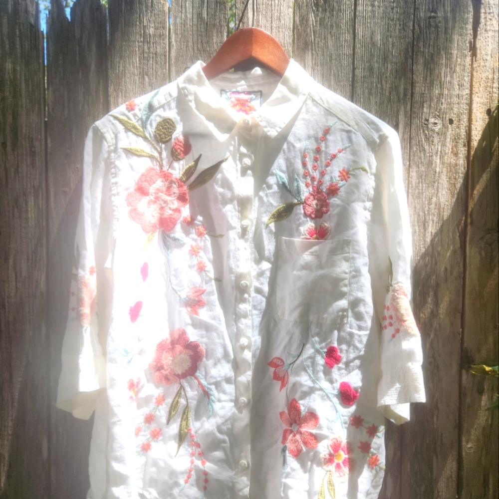 Johnny Was Joya Embroidered Henley Linen Tunic